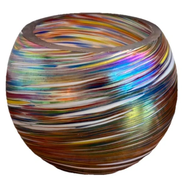 Murano Iridescent Multicolor Swirl Glass Votive Candle Holder - Picture 7 of 7